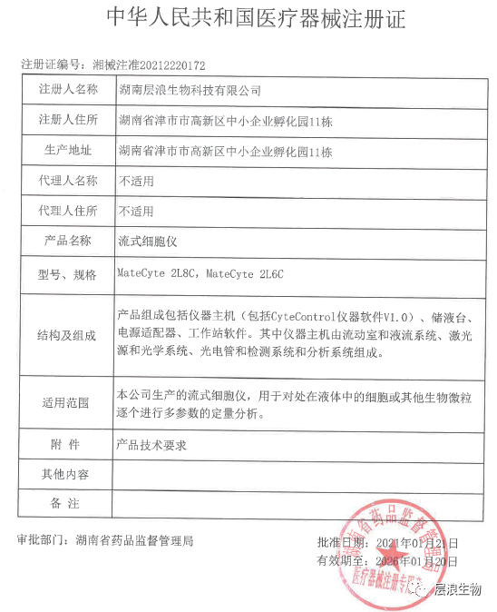 MateCyte流式細(xì)胞儀喜獲注冊證